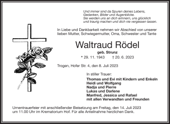 Traueranzeige von Waltraud Rödel von Frankenpost