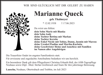 Traueranzeige von Marianne Queck von Südthüringer Presse