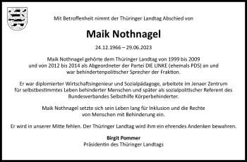 Traueranzeige von Maik Nothnagel von Südthüringer Presse
