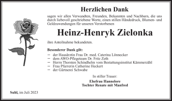 Traueranzeige von Heinz-Henryk Zielonka von Südthüringer Presse