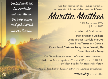 Traueranzeige von Maritta Matthes von Südthüringer Presse