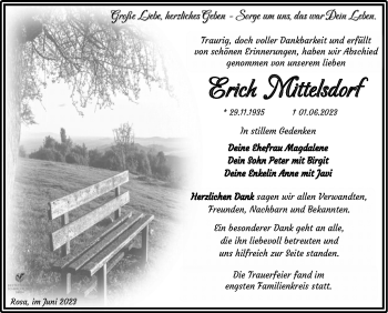 Traueranzeige von Erich Mittelsdorf von Südthüringer Presse