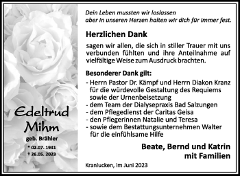Traueranzeige von Edeltrud Mihm von Südthüringer Presse