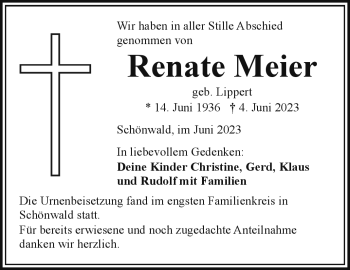 Traueranzeige von Renate Meier von Frankenpost