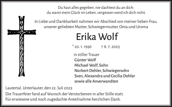 Traueranzeige von Erika Wolf von Neue Presse Coburg