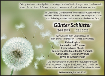 Traueranzeige von Günter Schlütter von Südthüringer Presse