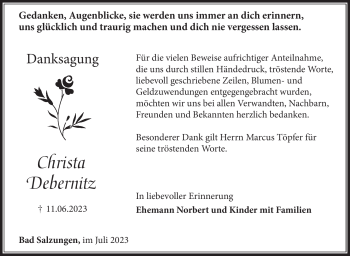 Traueranzeige von Christa Debernitz von Südthüringer Presse