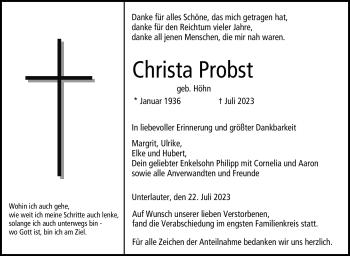 Traueranzeige von Christa Probst von Neue Presse Coburg