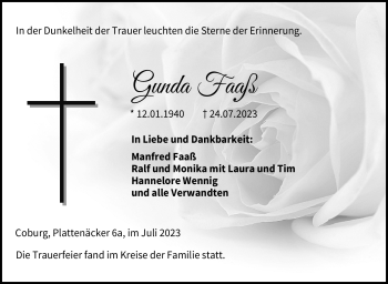Traueranzeige von Gunda Faaß von Neue Presse Coburg