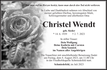 Traueranzeige von Christel Wendt von Südthüringer Presse