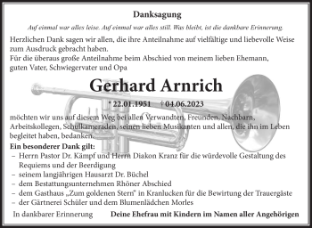 Traueranzeige von Gerhard Arnrich von Südthüringer Presse