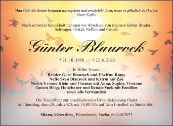 Traueranzeige von Günter Blaurock von Südthüringer Presse