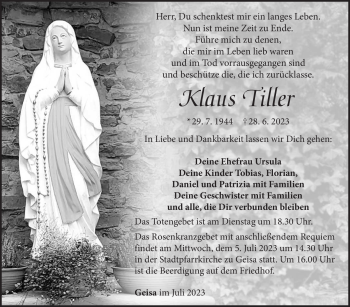 Traueranzeige von Klaus Tiller von Südthüringer Presse