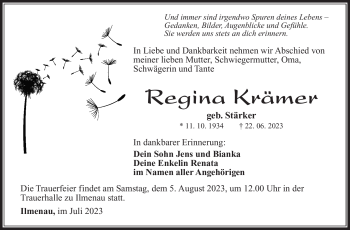 Traueranzeige von Regina Krämer von Südthüringer Presse