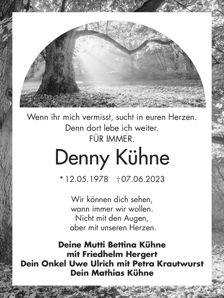  Traueranzeige für Denny Kühne vom 15.07.2023 aus Südthüringer Presse