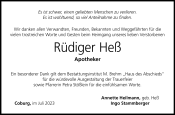 Traueranzeige von Rüdiger Heß von Neue Presse Coburg