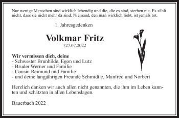 Traueranzeige von Fritz Volkmar von Südthüringer Presse