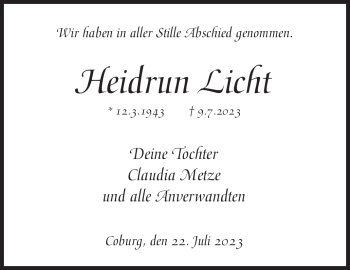 Traueranzeige von Heidrun Licht von Neue Presse Coburg