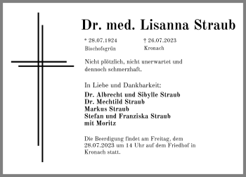 Traueranzeige von Lisanna Straub von Neue Presse Coburg