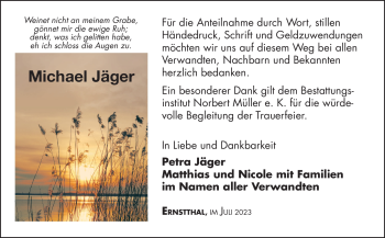 Traueranzeige von Michael Jäger von Südthüringer Presse