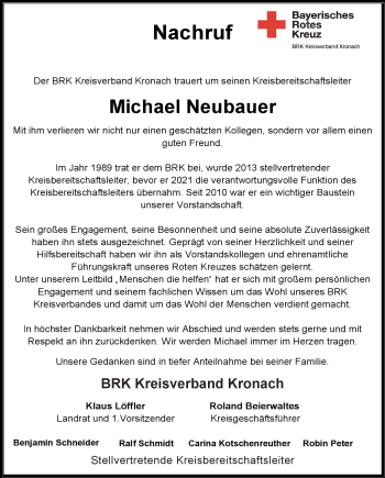 Traueranzeige von Michael Neubauer von Neue Presse Coburg