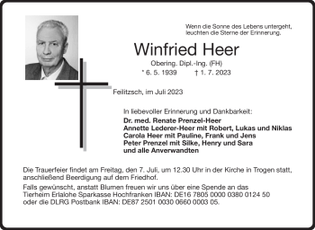 Traueranzeige von Winfried Heer von Frankenpost