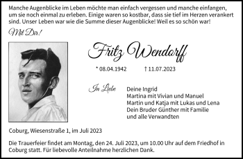 Traueranzeige von Fritz Wendorff von Neue Presse Coburg