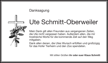 Traueranzeige von Ute Schmitt-Oberweiler von Frankenpost