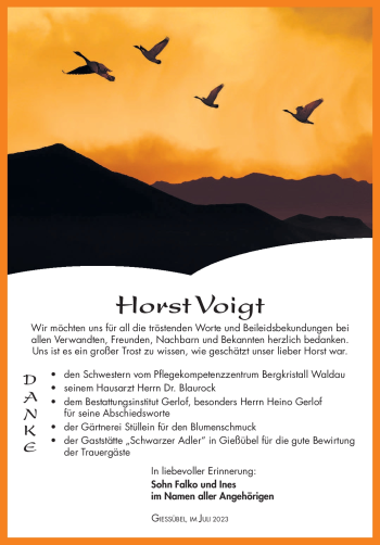 Traueranzeige von Horst Voigt von Südthüringer Presse