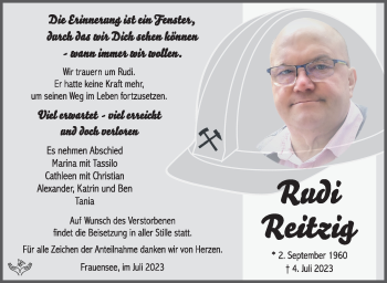Traueranzeige von Rudi Reitzig von Südthüringer Presse