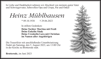 Traueranzeige von Heinz Mühlhausen von Südthüringer Presse