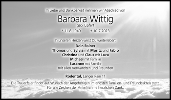 Traueranzeige von Barbara Wittig von Neue Presse Coburg