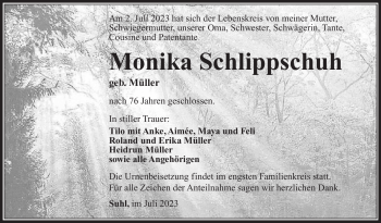 Traueranzeige von Monika Schlippschuh von Südthüringer Presse
