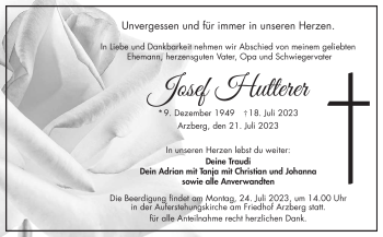 Traueranzeige von Josef Hutterer von Frankenpost