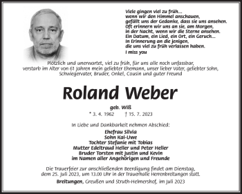 Traueranzeige von Roland Weber von Südthüringer Presse