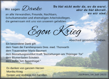 Traueranzeige von Egon Krieg von Südthüringer Presse