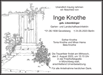 Traueranzeige von Inge Knothe von Frankenpost