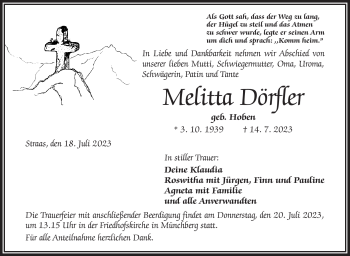 Traueranzeige von Melitta Dörfler von Frankenpost