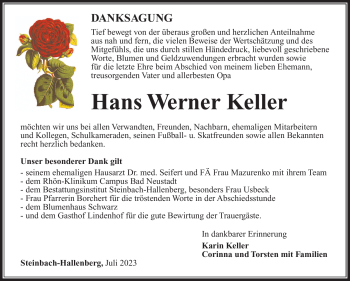 Traueranzeige von Hans Werner Keller von Südthüringer Presse