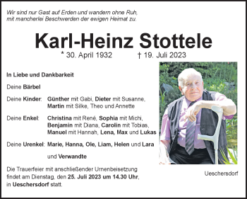 Traueranzeige von Karl Heinz Stottele von Neue Presse Coburg