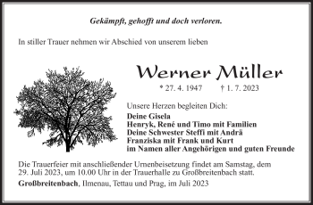 Traueranzeige von Werner Müller von Südthüringer Presse