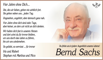 Traueranzeige von Bernd Sachs von Südthüringer Presse