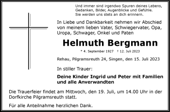 Traueranzeige von Helmuth Bergmann von Frankenpost