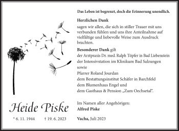 Traueranzeige von Heide Piske von Südthüringer Presse