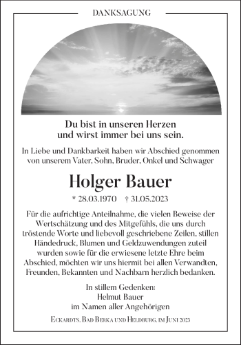 Traueranzeige von Holger Bauer von Südthüringer Presse