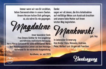 Traueranzeige von Magdalene Mankowski von Südthüringer Presse