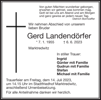 Traueranzeige von Gerd Landendörfer von Frankenpost