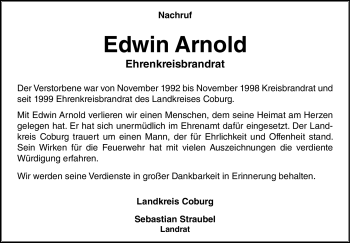 Traueranzeige von Edwin Arnold von Neue Presse Coburg