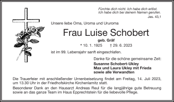 Traueranzeige von Luise Schobert von Frankenpost