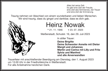 Traueranzeige von Heinz Nowak von Frankenpost